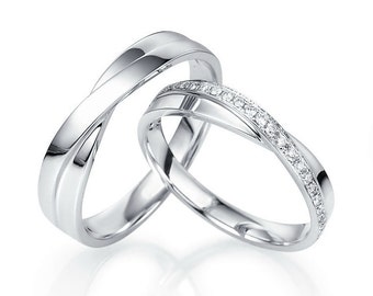 14k White gold wedding bands. Gold wedding bands. Unique wedding bands. Matching wedding bands. Wedding bands his and hers. Couple rings.
