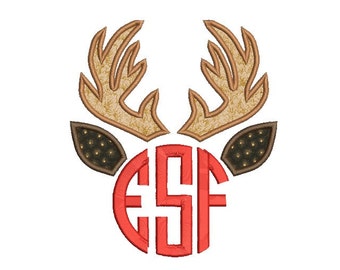 Reindeer embroidery design for monogram fonts - Christmas embroidery design for boys - Machine embroidery design - Instant download - 3 size