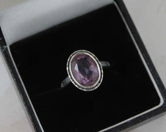 Art Deco Silver Amethyst Ring, Oval Cut Amethyst Ring, Sterling Silver Antique Ring, Vintage Art Deco Ring