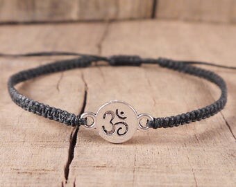 Ohm Om Bracelet, Buddhist Jewelry, Yoga, hippie, bohemian, men's, spiritual, mala, meditation