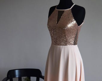 Gold Sequin Bridesmaid Dress Sparkly Evening Prom Dress Long