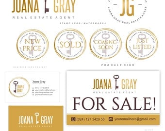 Real Estate logo design, Realtor logo, key logo, Premade Branding Kit, Business brand, Watermark, Gold logo, Business card, Boutique logo 78