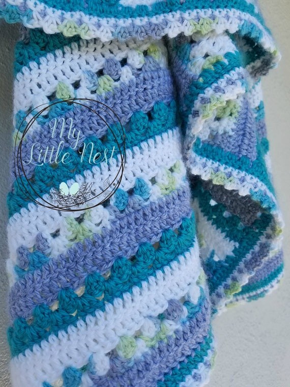 Teal Gray Stripe Baby Blanket Lime Green Baby Blanket Grey