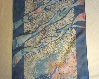 Batik Silk Scarf Dolphins with Pink
