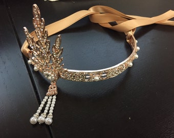 Flapper headband, downtown abbey head piece, great gatsby headband, great Daisy Buchanan costume, great gatsby costume, roaring 20s headband