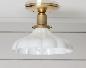 Vintage Milk Glass Ceiling Light Brass Base- UL LISTED