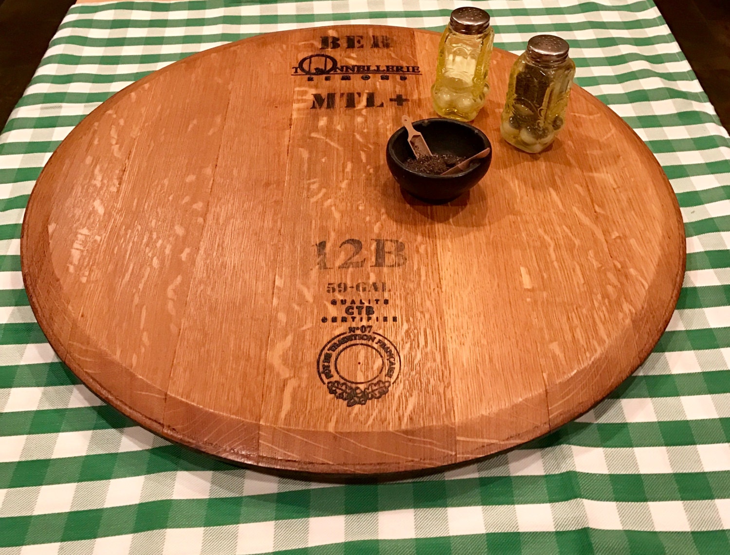 Oak Wine Barrel Top Lazy Susan Turntable