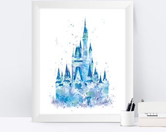 Cinderella Castle Print, Watercolor Princess Castle, Disney Castle Print, Disney Gift, Baby Nursery Decor, Artwork Wall Art instant download