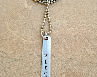 Virgo Necklace, Horoscope Necklace, Zodiac Necklace, Astrology Necklace, Libra, Scorpio, Sagittarius, Handstamped Necklace, Personalized