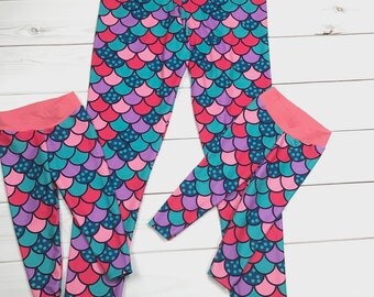Women's Mermaid Leggings, Women's Mermaid Scale Leggings, Mommy and Me Mermaid Leggings, Mommy Mermaid Leggings, Mommy Mermaid Scale Legging