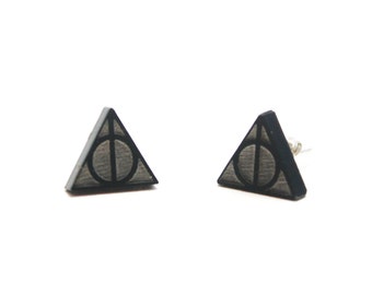Harry Potter earrings, harry potter jewelry, deathly hallows earrings, deathly hallows stud earrings, black hallows earrings