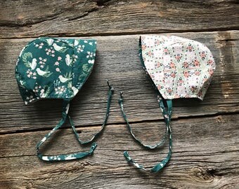 Organic Baby Bonnet, Reversible Bonnet, Summer Bonnet, Spring Bonnet, Baby Bonnet, Reversible Baby Hat, Floral Bonnet, Organic Bonnet