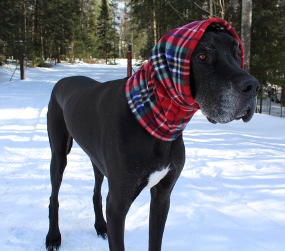 Xl Great Dane Snood   Red Plaid Dog Neck Warmer   Great Dane