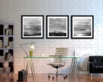 Abstract Art Print SET OF THREE Digital Download 3 Piece Art Modern Art Contemporary Painting Black and White Gray Wall Decor Printable Art