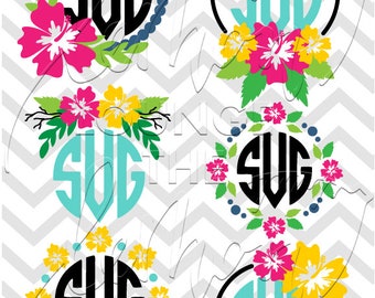 Flower Monogram svg, 6 floral monogram svg, flower svg, hibiscus monogram svg, monogram cut file, hawaii flower svg, commercial use OK,
