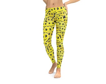 Leggings Smiley Face Emoji Leggings Capris Woman's Leggings Printed Leggings Yoga Workout Exercise Pants Crazy Unique Funny Leggings Pants