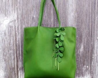Kelly Green Leather Shoulder Bag with Vine Fringe by Stacy Leigh