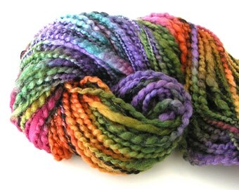 Handspun Yarn Soft BFL Wool Silk Yarn Hand Dyed Yarn Super Bulky Yarn Art Yarn 114 yards Thick and Thin - Shimmer