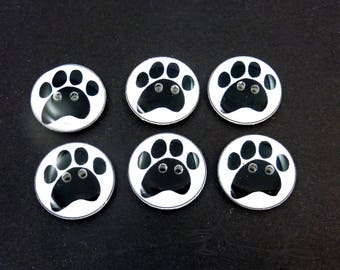 6 Dog Paw Buttons. Handmade Buttons. 3/4" or 20 mm or 5/8" or 16 mm Round.