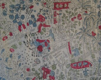 Vintage Indian Block Print Fabric Kalamkari
