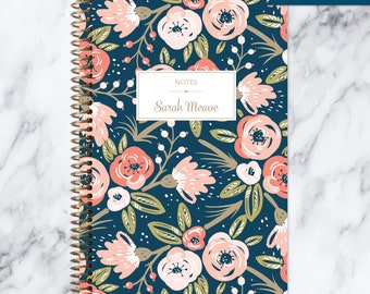 NOTEBOOK personalized journal | lined notebook | personalized gift | stocking stuffer | spiral bound notebook | navy pink gold floral