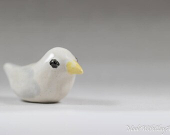 Seagull Pottery Bird - Miniature Ceramic Porcelain Clay Animal Sculpture Decorative Home Decor Ornament - Terrarium Figurine Hand Sculpted