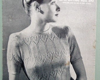 Vintage Knitting Pattern 1930s 1940s Women's Sweater Jumper lacy design 30s 40s original pattern WW2 wartime style Sirdar No. 1138 UK