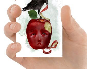 Applw ACEO Card - Blackbird & Apple - An Apple A Day