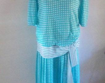 80s dress, drop waist dress, 20s dress, 80s costume, 20s costume, spotted blue dress, vintage 80s dress,