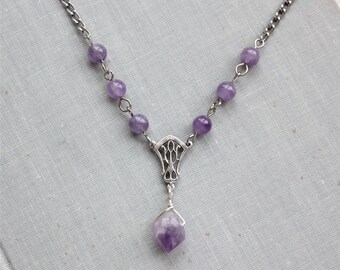 Amethyst Necklace. Raw Amethyst. Gemstone Necklace.