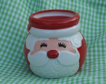 Santa Head Vintage Hallmark Christmas Candle Holder Jar, Santa Claus Japan Made 1970s Era Adorable