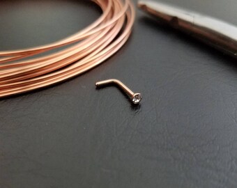 20g (.8mm) 18g (1mm) Rose Gold 2mm CZ L Bend Nose Stud Nose Ring 316lvm Steel Small Dainty Nose Stud Body Jewelry
