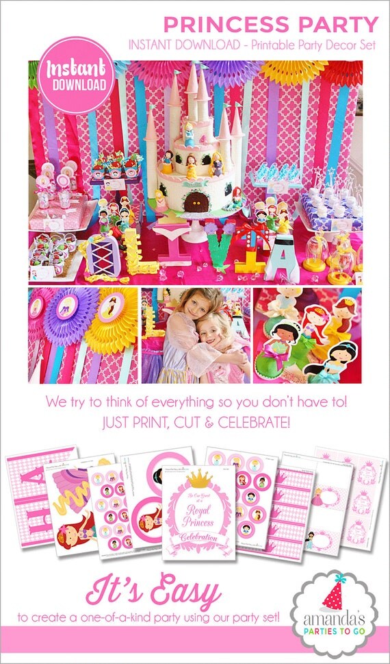 Princess Party Printable | Princess Birthday Party | Princess Party Decorations | Instant Download | Cinderella | Rapunzel | Amandas Parties Il_570xn