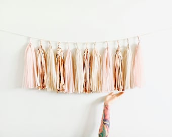 Blush, Rose Gold and Champagne Shimmer Tassel Garland - Baby Shower Decorations, Blush Wedding Decor, Bachelorette Party, High Chair Banner