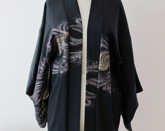 Vintage Black Kimono Metallic Design