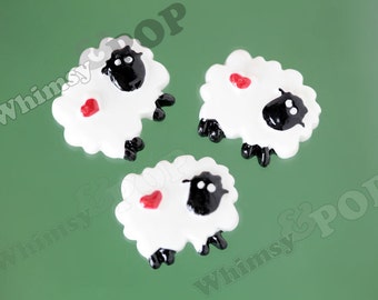 5 - Kawaii Black Sheep Flatback Cabochons, Decoden Resin Flatback Cabochons, Sheep Cabochons, 19mm x 21mm (R8-024)
