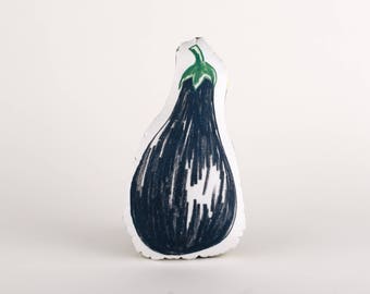 Handmade black eggplant pillow, aubergine pillow, eggplant toy