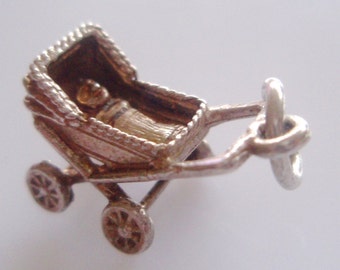 Vintage Silver Pram & Baby Toby Charm