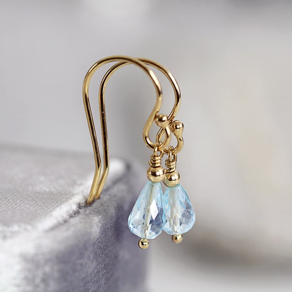 Blue Topaz Earrings - Handmade Earrings - November Birthstone - Blue Topaz Jewelry - Blue Gold Teardrop Earrings