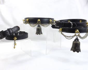 Bondage Collar Cuffs Set Large Bells Black Leather Collar mature Bdsm Collar Cuffs Submissive Collar Cuffs Slave Bell Collar
