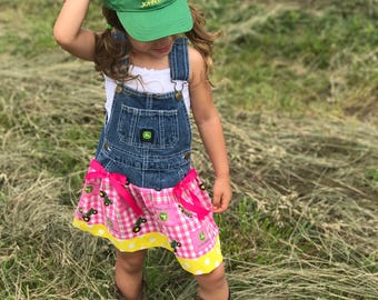 John Deere Birthday Outfit, John Deere Birthday Dress, John Deere birthday party, Overall dress, Girl John Deere
