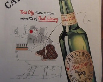CARLING'S RED CAP Ale Original Vintage 1940's Advertising Beer Bar Decor Ready To Frame Additional Ads Ship Free