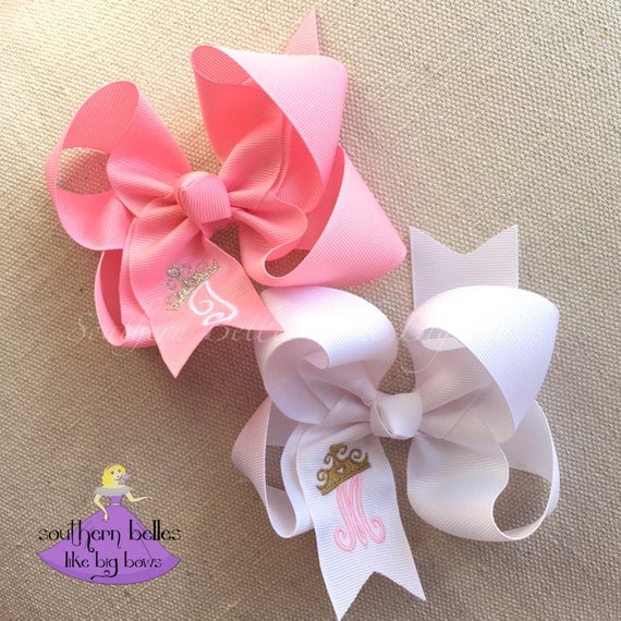 Princess Bow Monogram Bow with Crown Crown Hair Bow