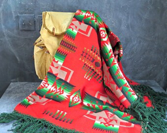 70's Pendleton Blanket. Beaver State Wool Blanket. Red Chief Joseph Fringe Blanket. Reversible Red Pendleton. | Curious Moose Vintage