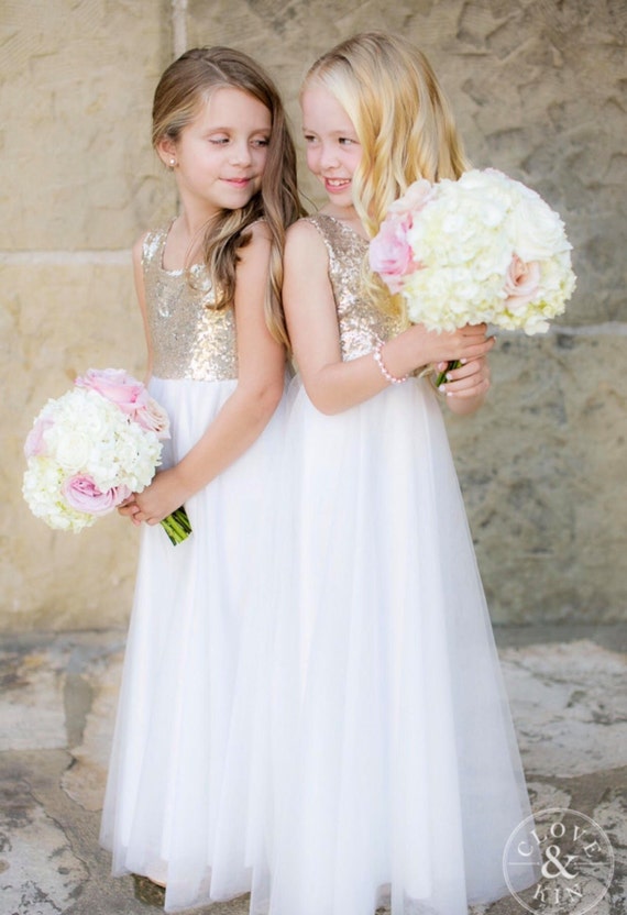 Flower Girl dress Gold Sequin Flower Girl dress With Ivory