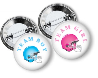 Gender Reveal Party Football Helmet Team Boy Team Girl Party Favors 1.25 inch Pin Back Buttons Pink Blue Baby Shower