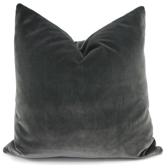 Dark Gray Velvet Throw Pillow Cover 20x20 22x22