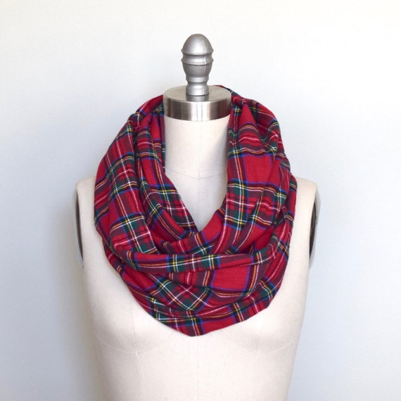 LAST ONE SALE Red Plaid Infinity Scarf Classic Red Royal