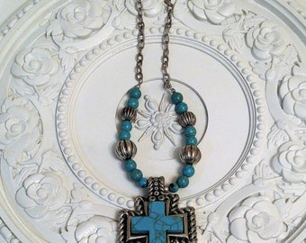 vintage TORQUOISE cross necklace fresh Estate sale Item beads jewelry Mexican Mexico