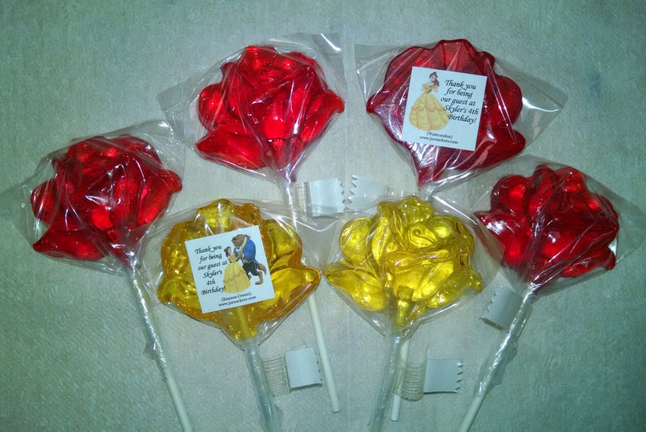 1 dz Hard Candy Rose Bloom Shaped Lollipop Wedding Favors w/